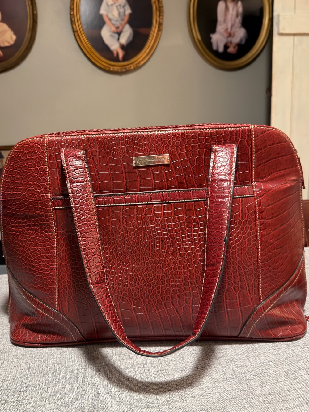 Red Faux-Croc Travel Tote Bag by Franklin Covey